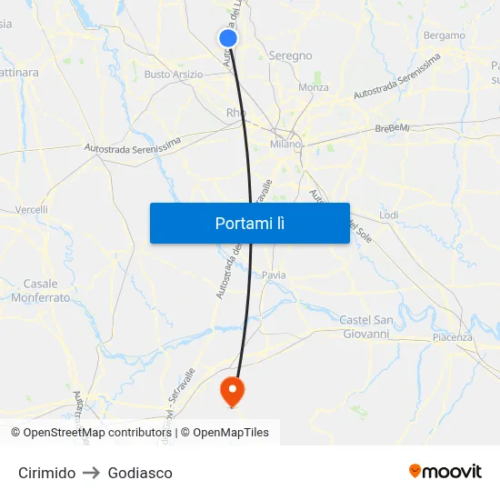 Cirimido to Godiasco map