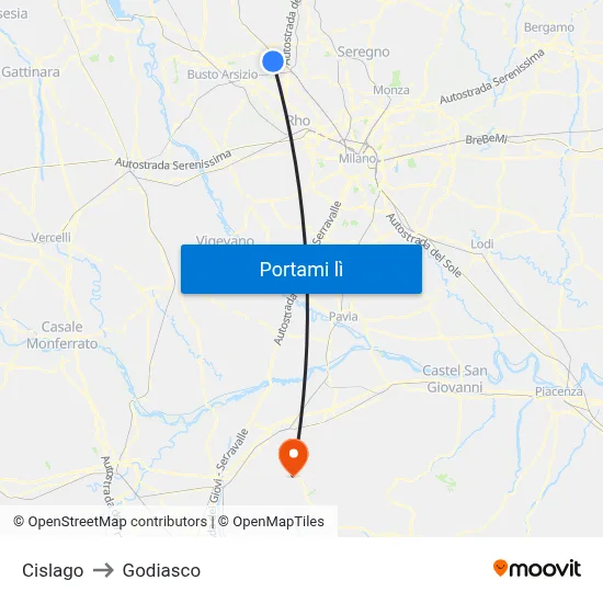 Cislago to Godiasco map