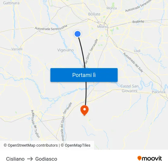 Cisliano to Godiasco map