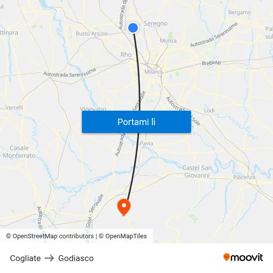 Cogliate to Godiasco map