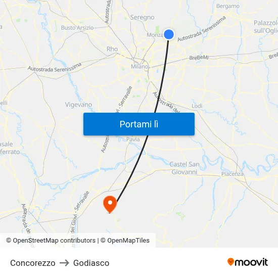 Concorezzo to Godiasco map