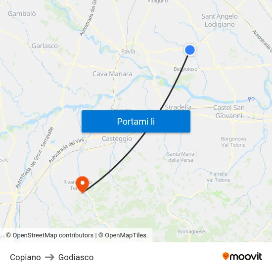 Copiano to Godiasco map