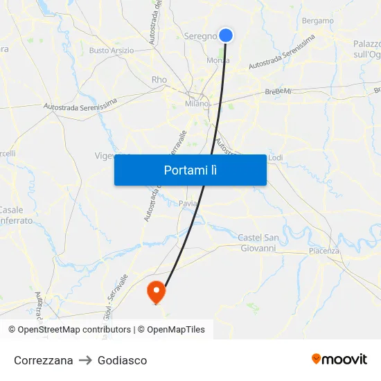 Correzzana to Godiasco map