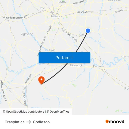 Crespiatica to Godiasco map