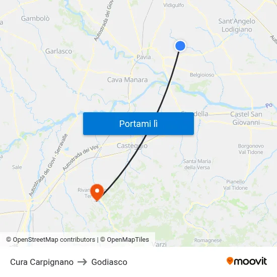 Cura Carpignano to Godiasco map