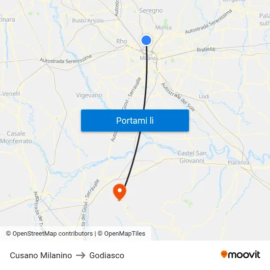 Cusano Milanino to Godiasco map