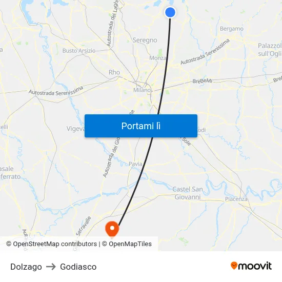 Dolzago to Godiasco map