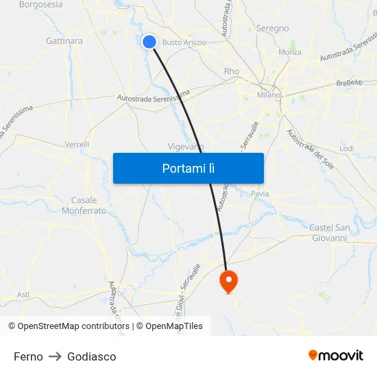 Ferno to Godiasco map