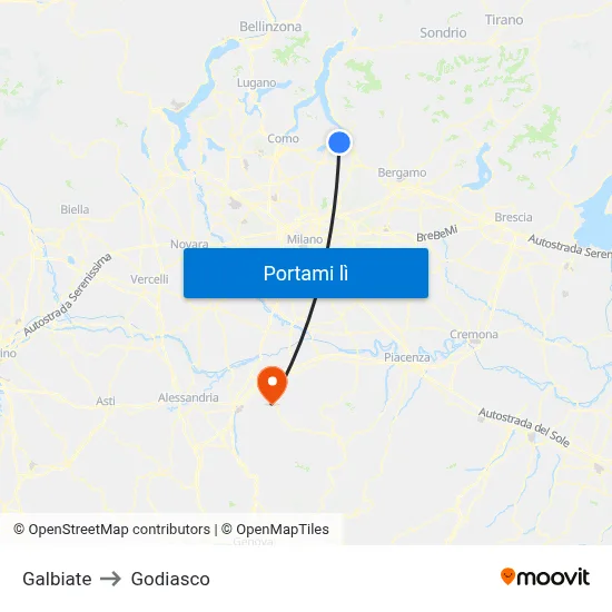 Galbiate to Godiasco map
