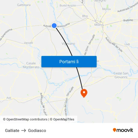Galliate to Godiasco map
