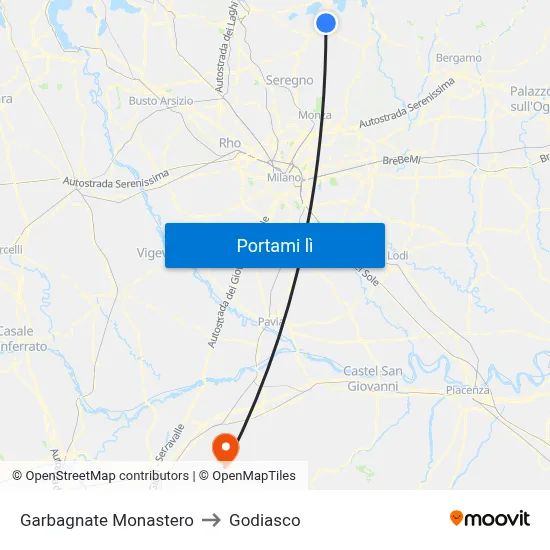 Garbagnate Monastero to Godiasco map