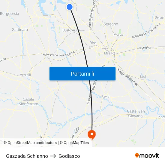 Gazzada Schianno to Godiasco map