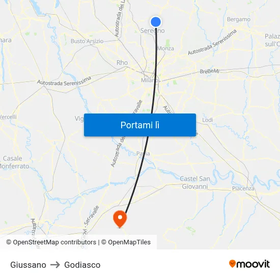 Giussano to Godiasco map