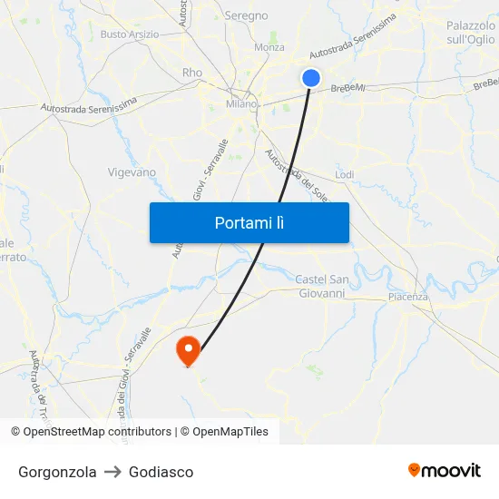 Gorgonzola to Godiasco map
