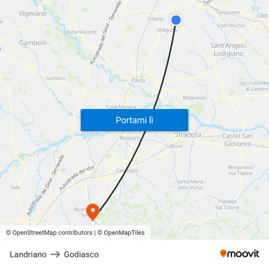 Landriano to Godiasco map