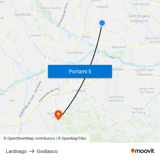 Lardirago to Godiasco map