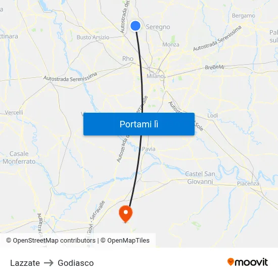 Lazzate to Godiasco map