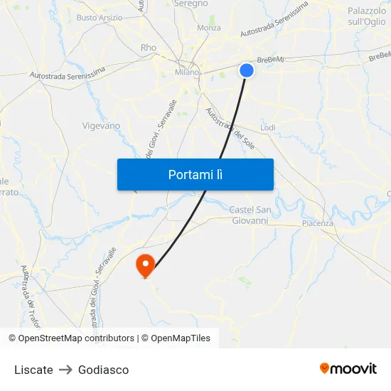 Liscate to Godiasco map