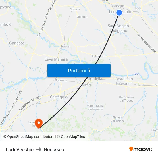 Lodi Vecchio to Godiasco map