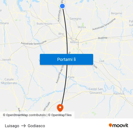 Luisago to Godiasco map