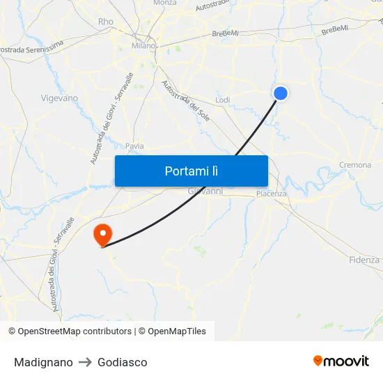 Madignano to Godiasco map