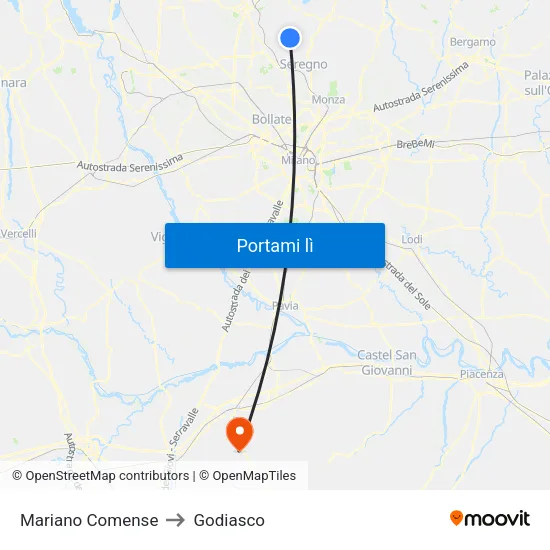 Mariano Comense to Godiasco map