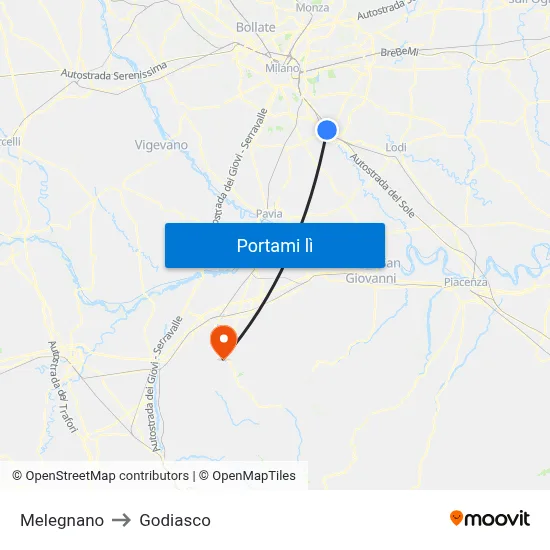 Melegnano to Godiasco map