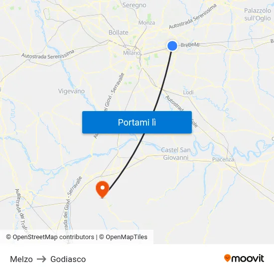 Melzo to Godiasco map