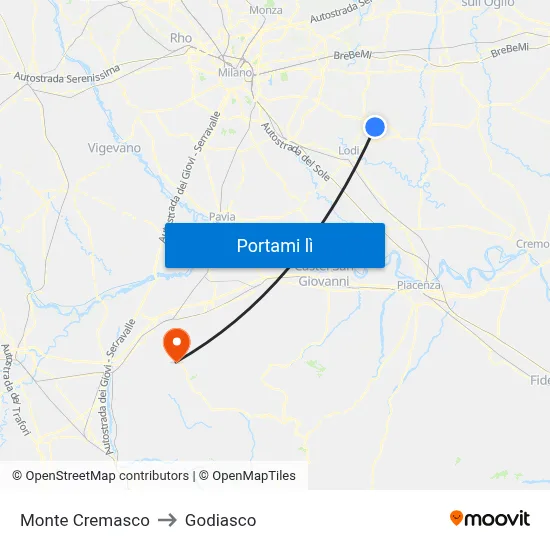 Monte Cremasco to Godiasco map