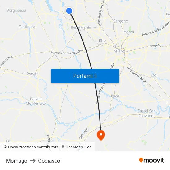 Mornago to Godiasco map