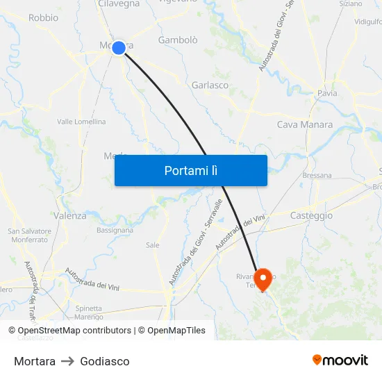 Mortara to Godiasco map