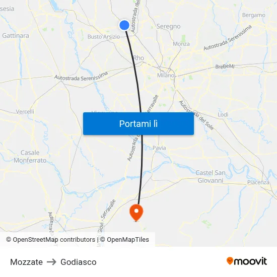 Mozzate to Godiasco map