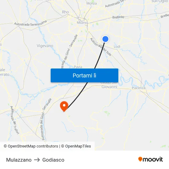 Mulazzano to Godiasco map