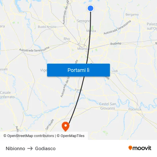 Nibionno to Godiasco map