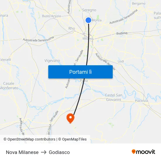 Nova Milanese to Godiasco map