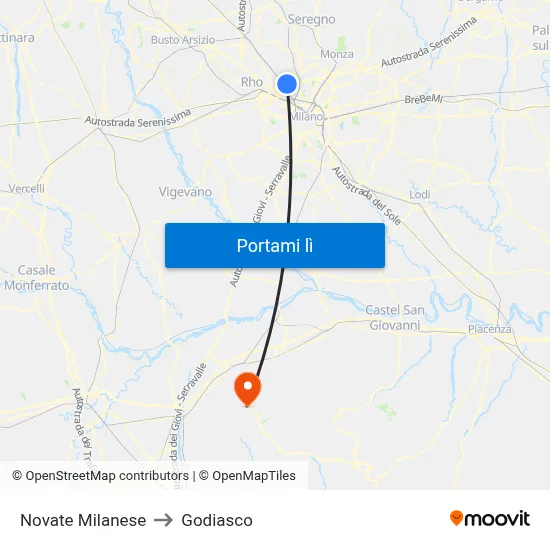 Novate Milanese to Godiasco map