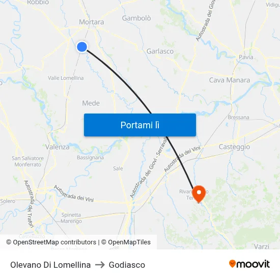 Olevano Di Lomellina to Godiasco map