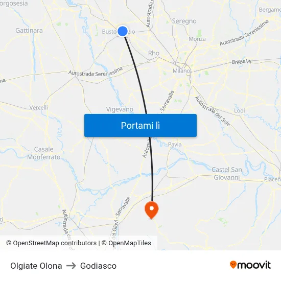 Olgiate Olona to Godiasco map