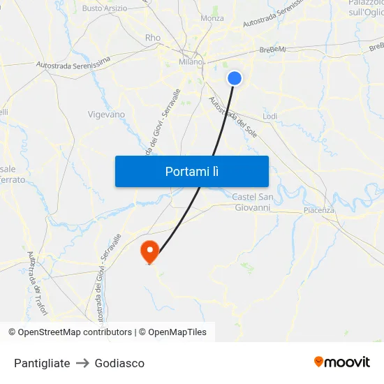 Pantigliate to Godiasco map