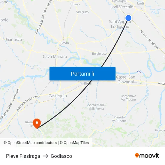 Pieve Fissiraga to Godiasco map