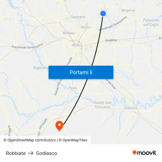 Robbiate to Godiasco map