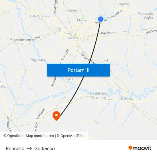 Roncello to Godiasco map