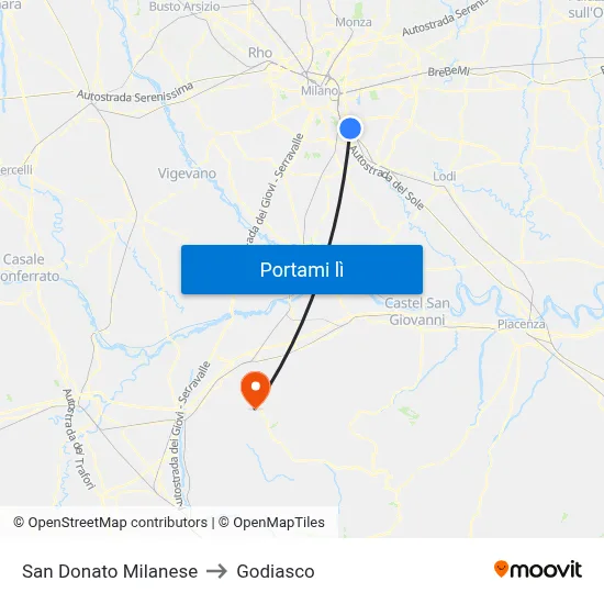 San Donato Milanese to Godiasco map
