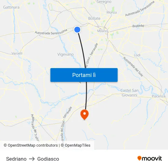 Sedriano to Godiasco map