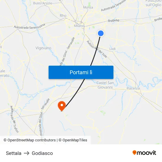 Settala to Godiasco map