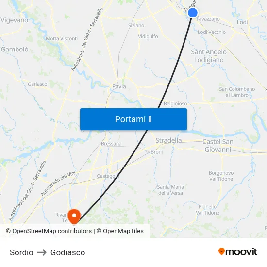 Sordio to Godiasco map