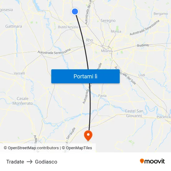 Tradate to Godiasco map