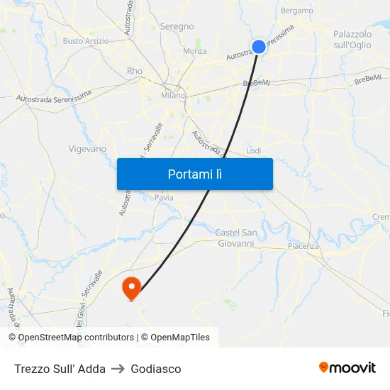 Trezzo Sull' Adda to Godiasco map