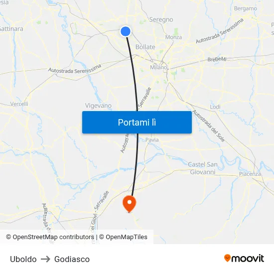 Uboldo to Godiasco map
