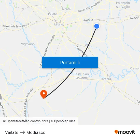 Vailate to Godiasco map